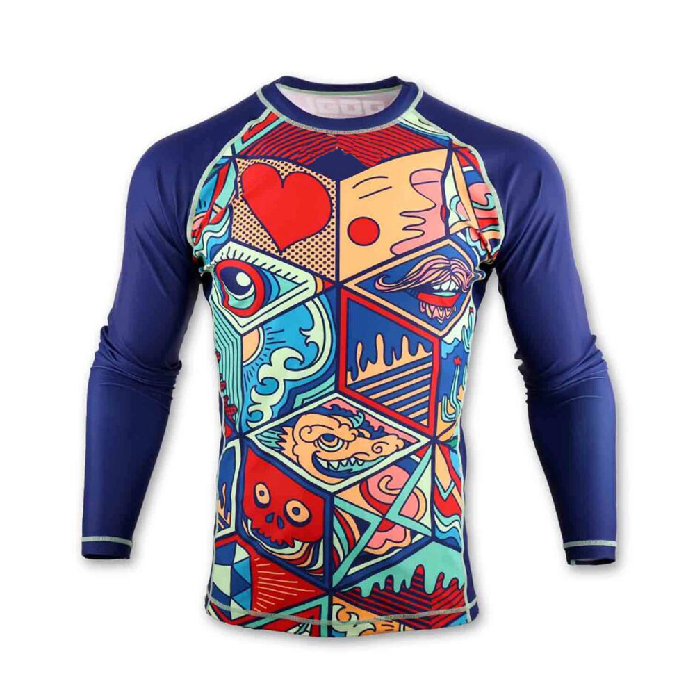 Custom Printing Cool Dry Compression Long Sleeve BJJ MMA Rash Guards Shirts