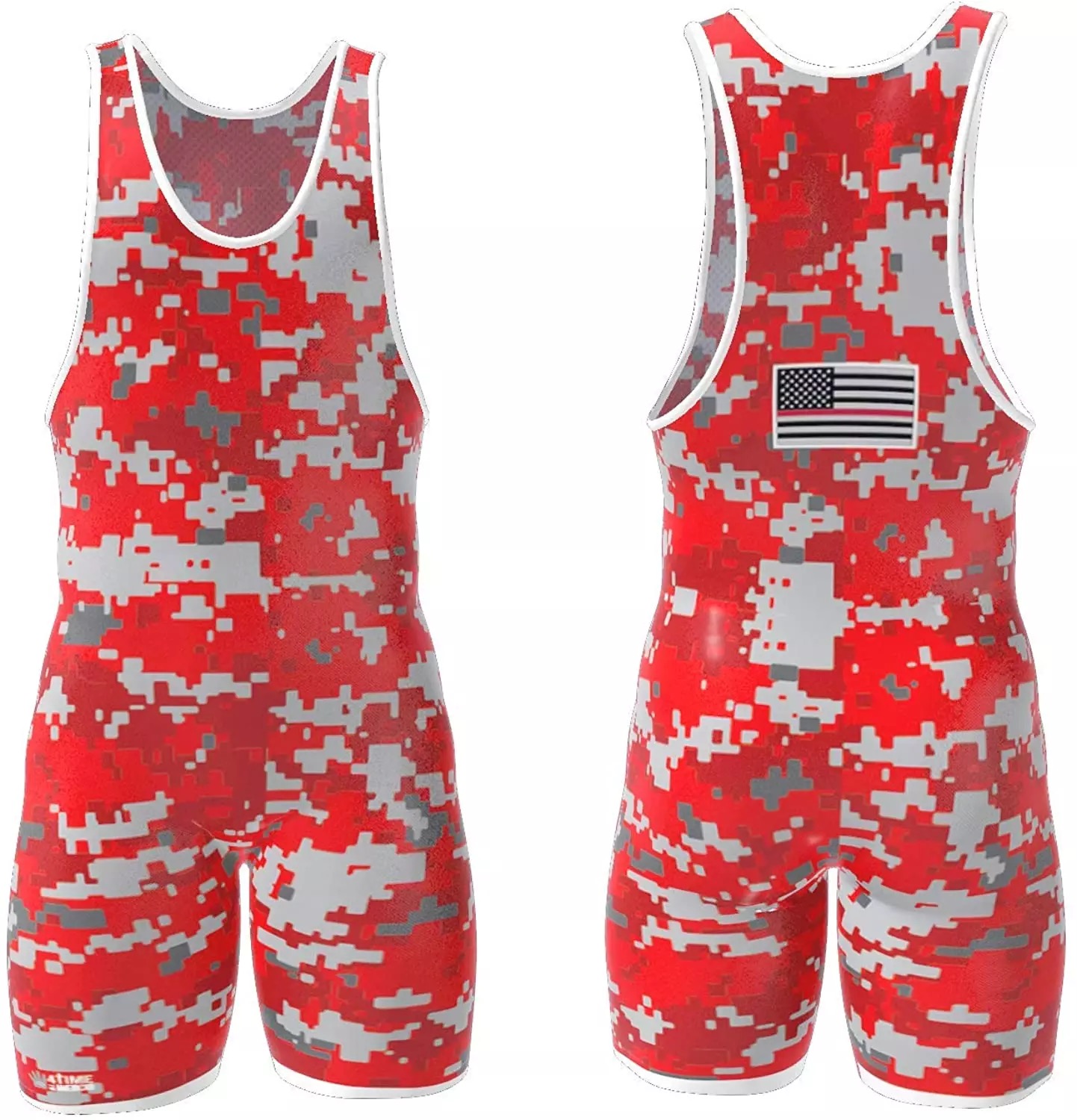 Red color camo sublimation printing pro mens USA Flag wrestling singlet