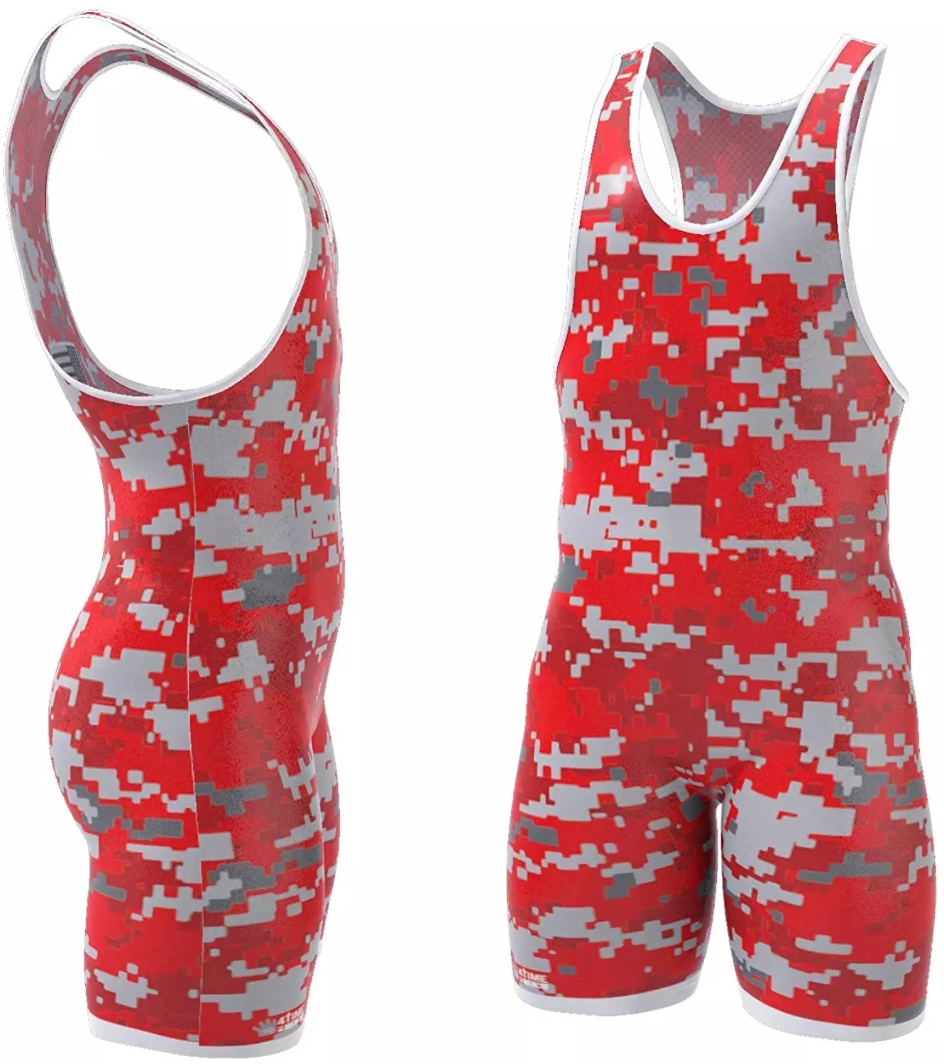 Red color camo sublimation printing pro mens USA Flag wrestling singlet - 图片 4