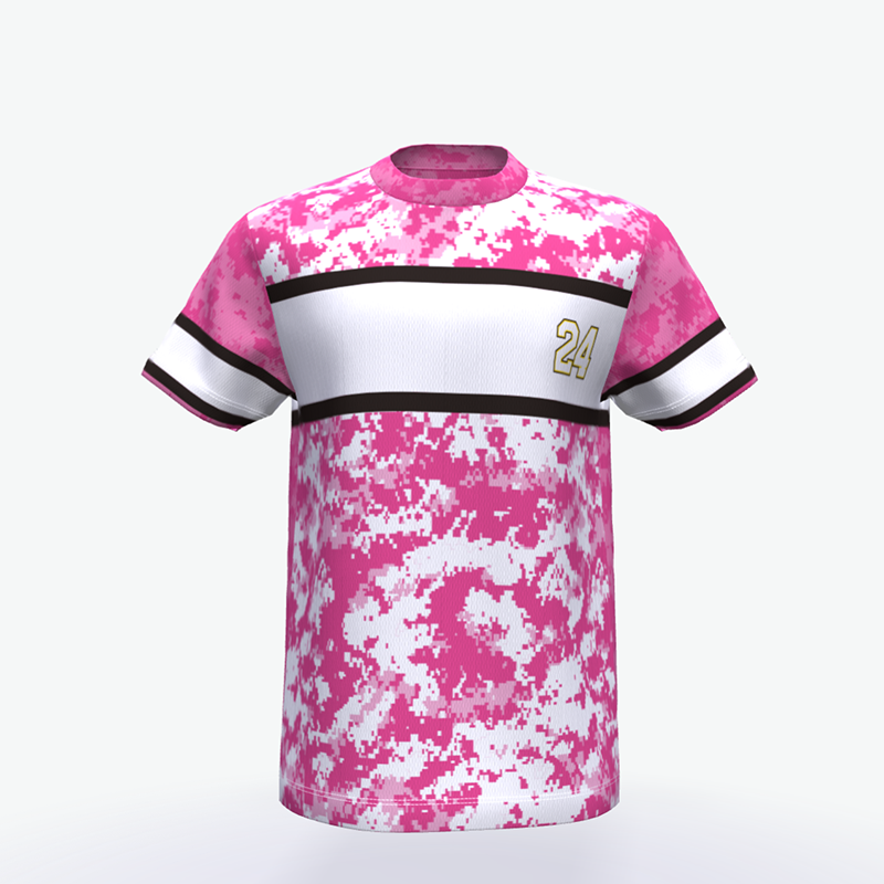 Baseball jersey Full Printing Pink O-Neck Quick Dry Breathable Baseball Shirt Short Sleeve