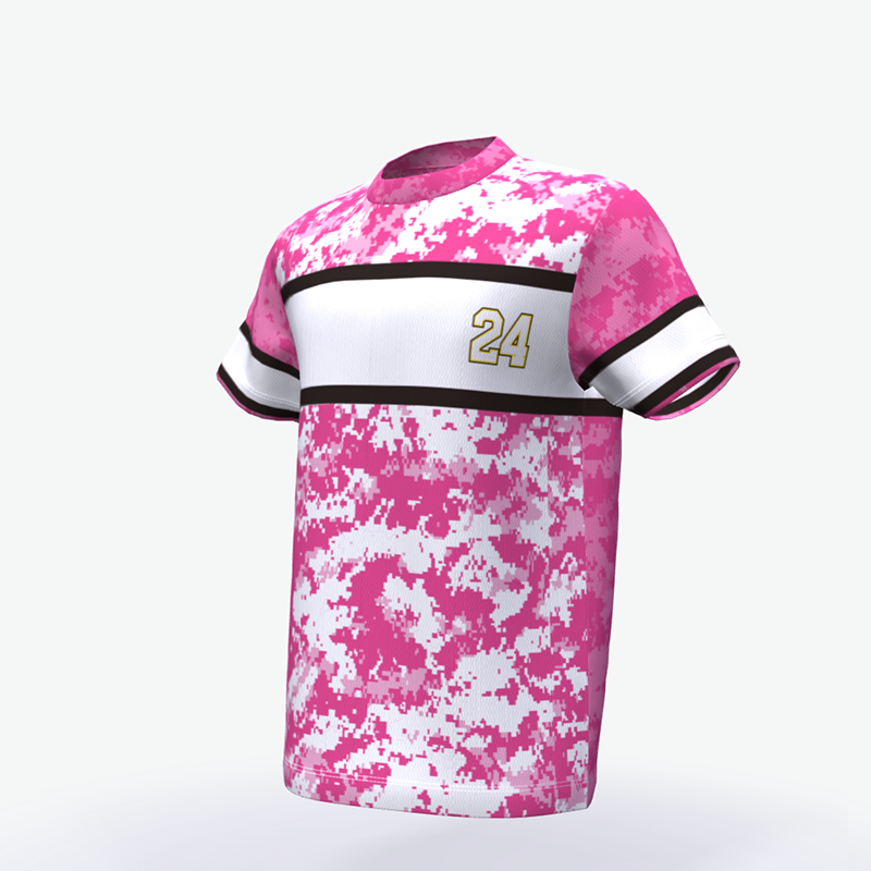 Baseball jersey Full Printing Pink O-Neck Quick Dry Breathable Baseball Shirt Short Sleeve - 图片 4