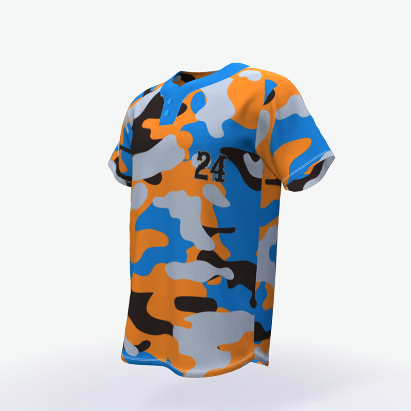 new arrival two buttons baseball shirt short sleeve camouflage style baseball uniform - 图片 3