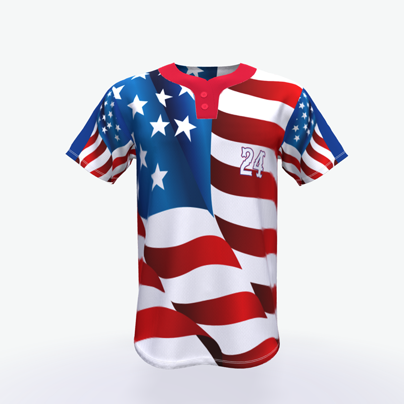 Mens two buttons v neck custom design sublimation quick dry fabric baseball jersey uniform
