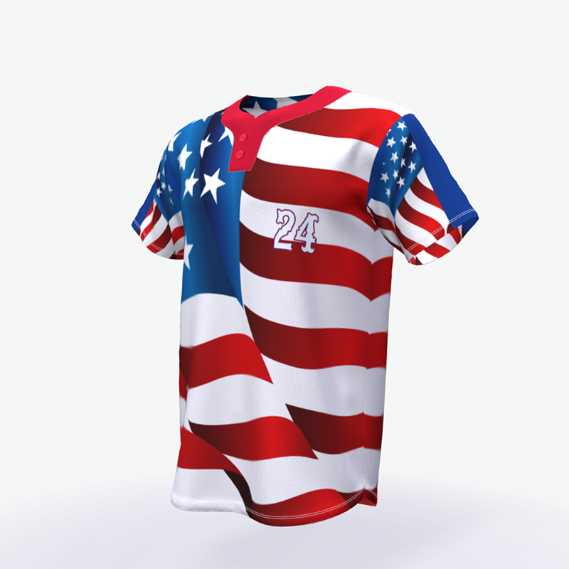 Mens two buttons v neck custom design sublimation quick dry fabric baseball jersey uniform - 图片 3