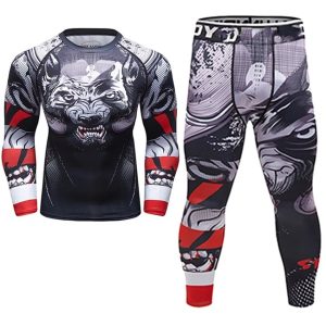Mens Rash Guard Compression Long Sleeve MMA Tight Grappling Base Layer Combat Set