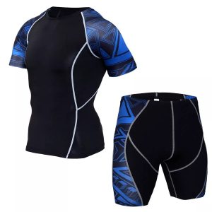 Men's Workout Set Compression t shirts and compression shorts for gym fitness