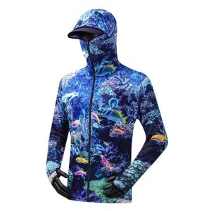 Men's long sleeve Full zipper sun protection fishing hoodie with face mask