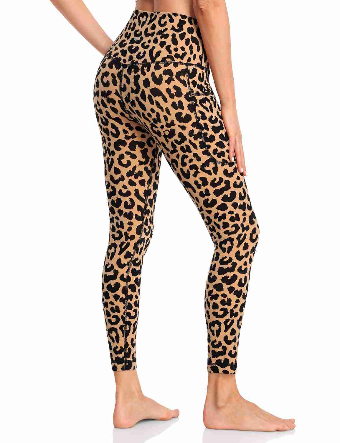 Leggings with Pockets for Women Leopard Print High Waisted Leggings Tummy Control Compression Workout Soft Pants - 图片 2