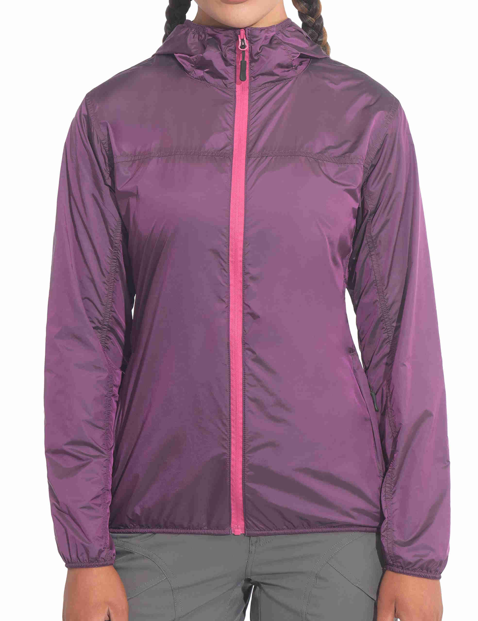 Women's Running Windbreaker Jacket Lightweight Water Resistant Jacket with Hood for Cycling Camping - 图片 2
