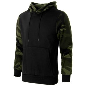 Men's Pullover Hoodie Long Sleeve Contrast Color Camouflage Sweatshirt with Kanga Pocket