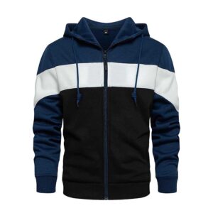 Men's Color Block Zip Up Hoodies Sports Soft Blend Fleece Hooded Sweatshirts