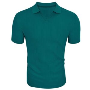 Men's Quick Dry Polo Shirt Fashion V Neck Golf Polo Shirt Short Sleeve Shirt