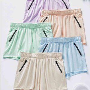 Womens Workout Gym Shorts Casual Lounge Shorts Ladies Active Athletic Apparel with Zipper Pockets