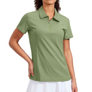 Women's Golf Shirt Short Sleeve with Zip Up Quick Dry Stretch Tennis Collared Polo Shirts for Women