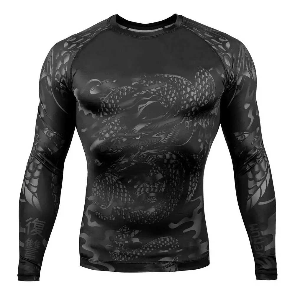 High Quality Jiu Jitsu Fitness Shirts Printed Long Sleeve MMA Bjj Rash Guard For Men - 图片 2