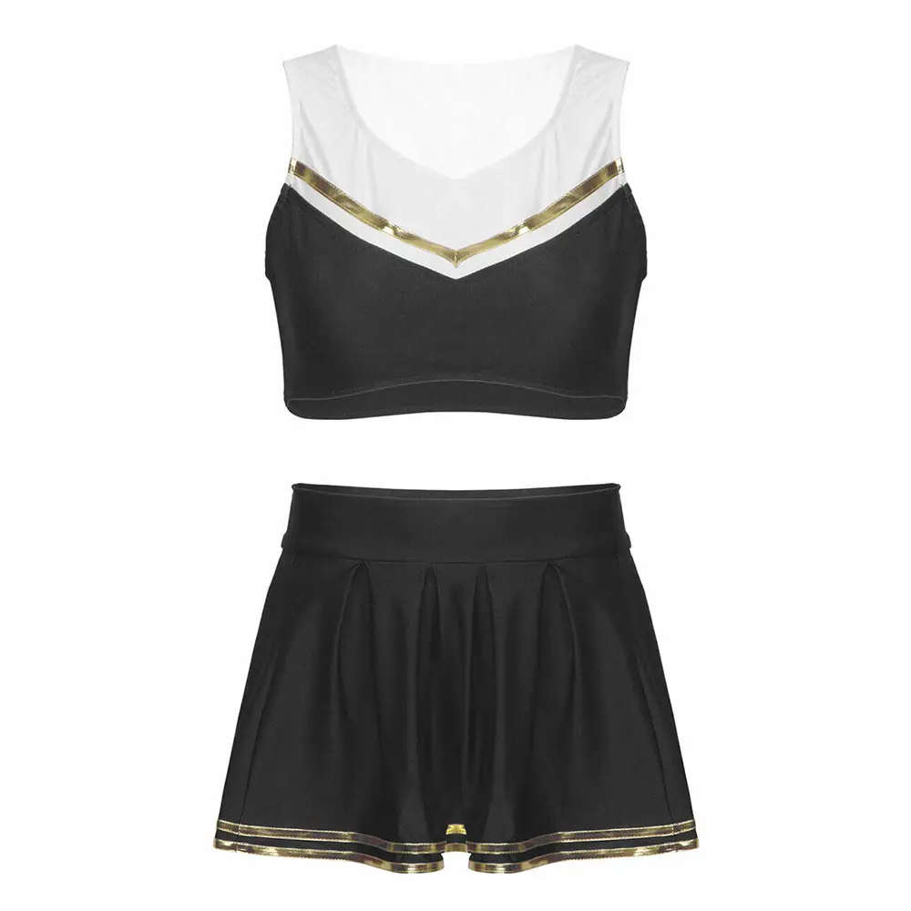 Cheer Leader Costume Sleeveless Cheerleading Uniform Tank Top with Pleated Skirt - 图片 3