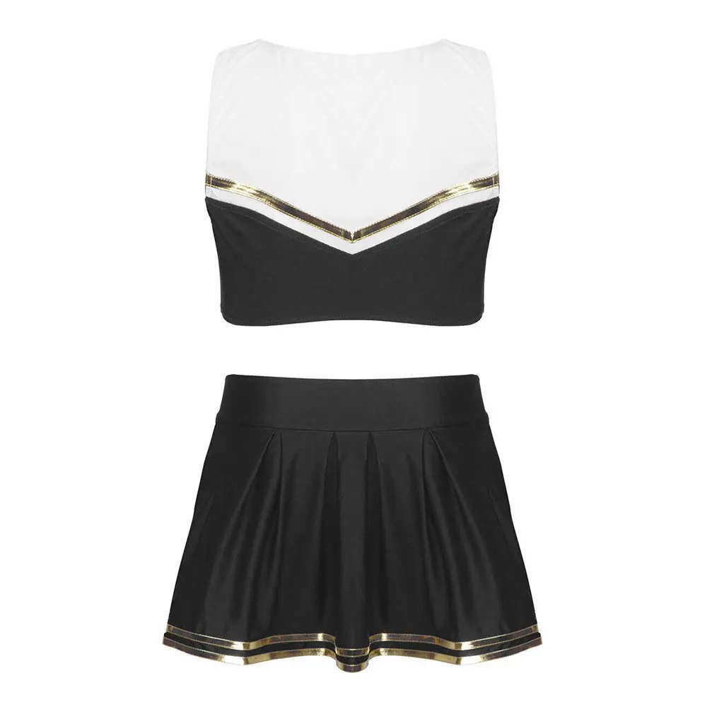 Cheer Leader Costume Sleeveless Cheerleading Uniform Tank Top with Pleated Skirt - 图片 2