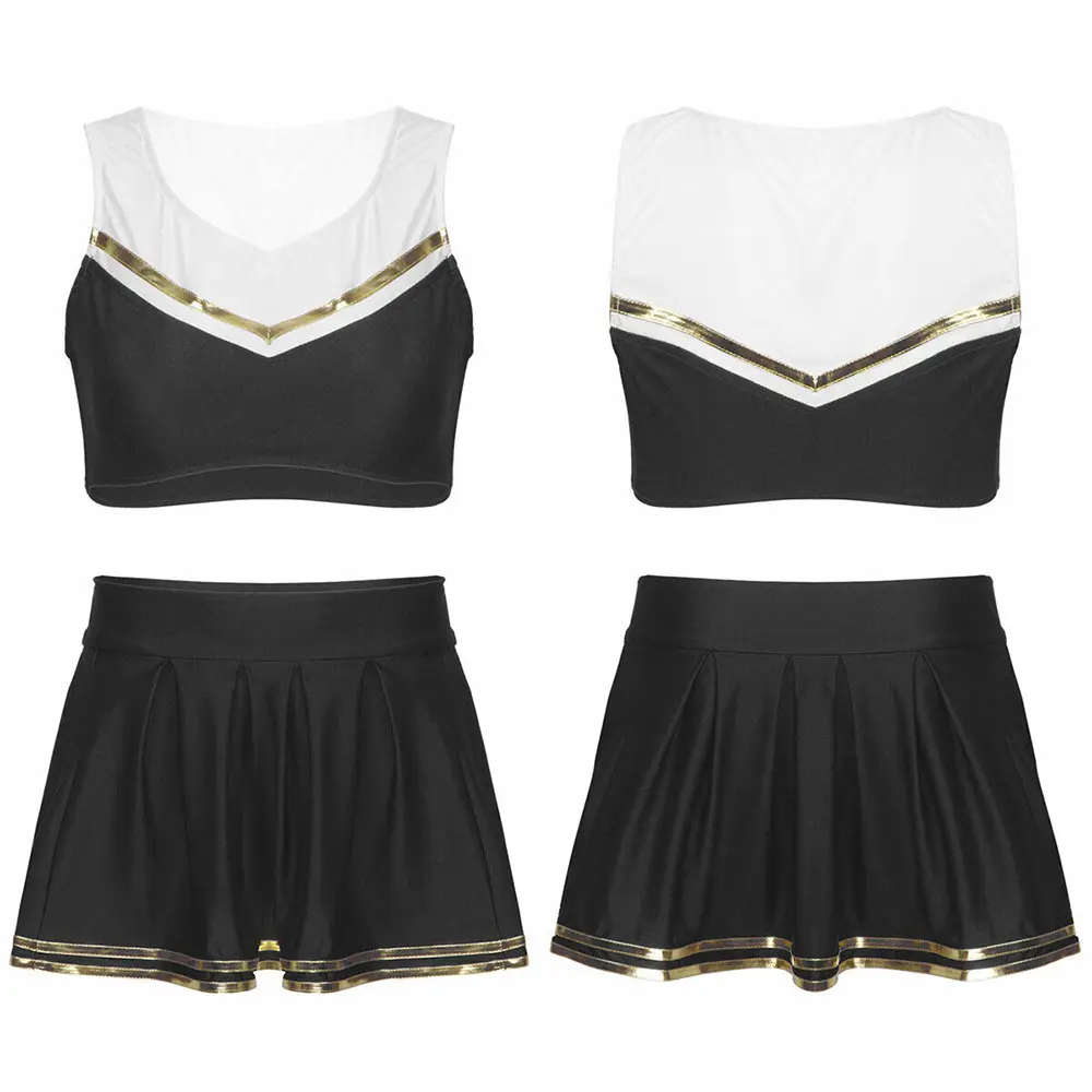 Cheer Leader Costume Sleeveless Cheerleading Uniform Tank Top with Pleated Skirt