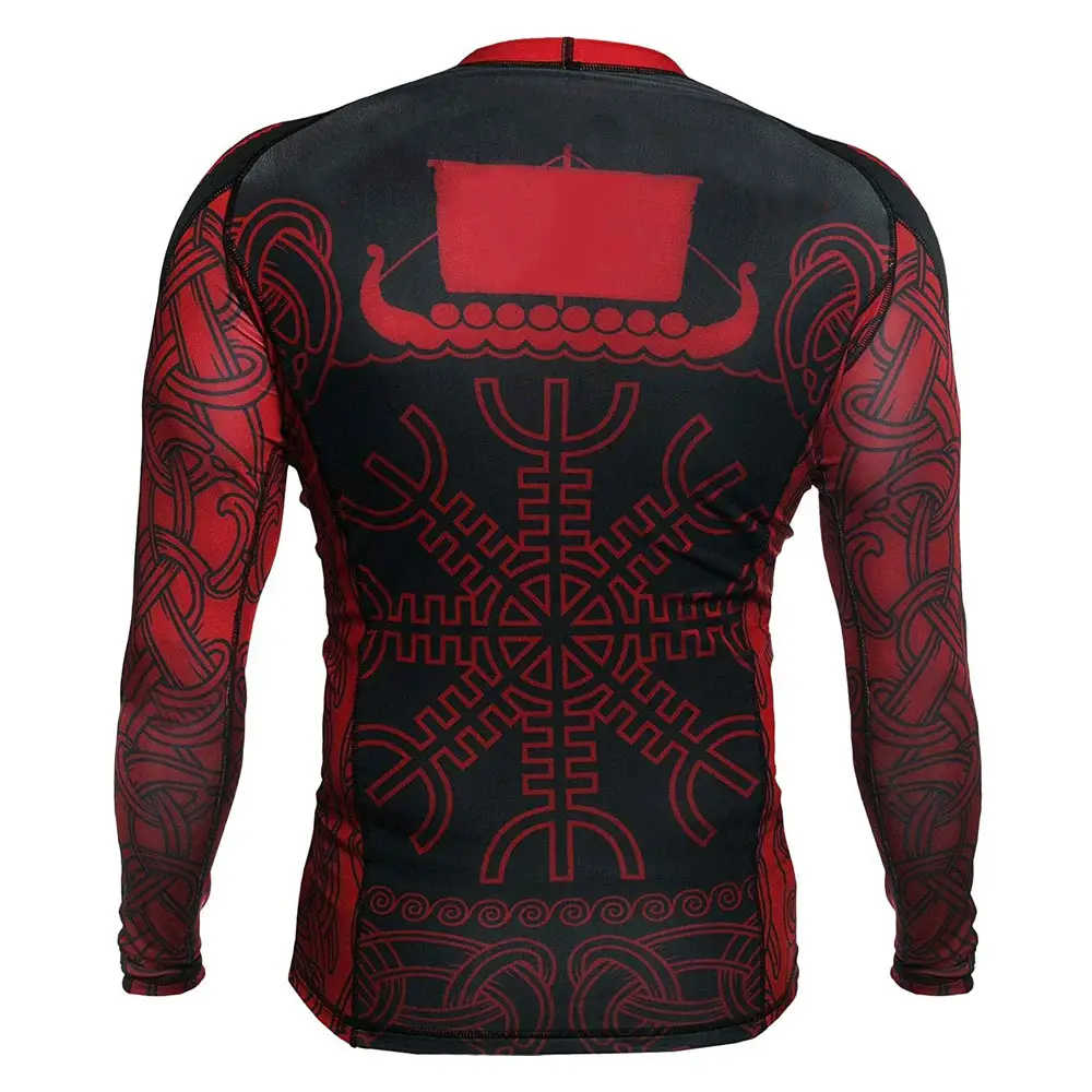 High Quality Jiu Jitsu Fitness Shirts Printed Long Sleeve MMA Bjj Rash Guard For Men - 图片 6