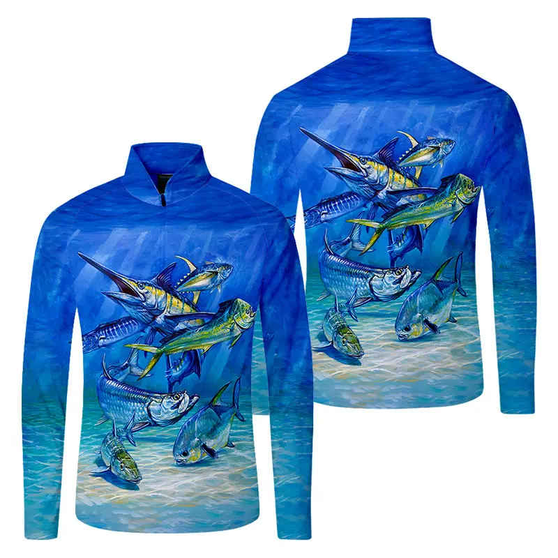 Sun protection Quick Dry Custom sublimation Printing Long Sleeve Fishing Wear - 图片 6