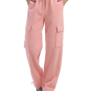 Women's Wide Leg Sweatpants Elastic High Waisted Baggy Drawstring Cuffs Athletic Pants with Pockets