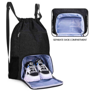 Drawstring Backpack Sports Gym Bag Wet Pocket and Shoe Compartment Water-Resistant String Bag for Women Men