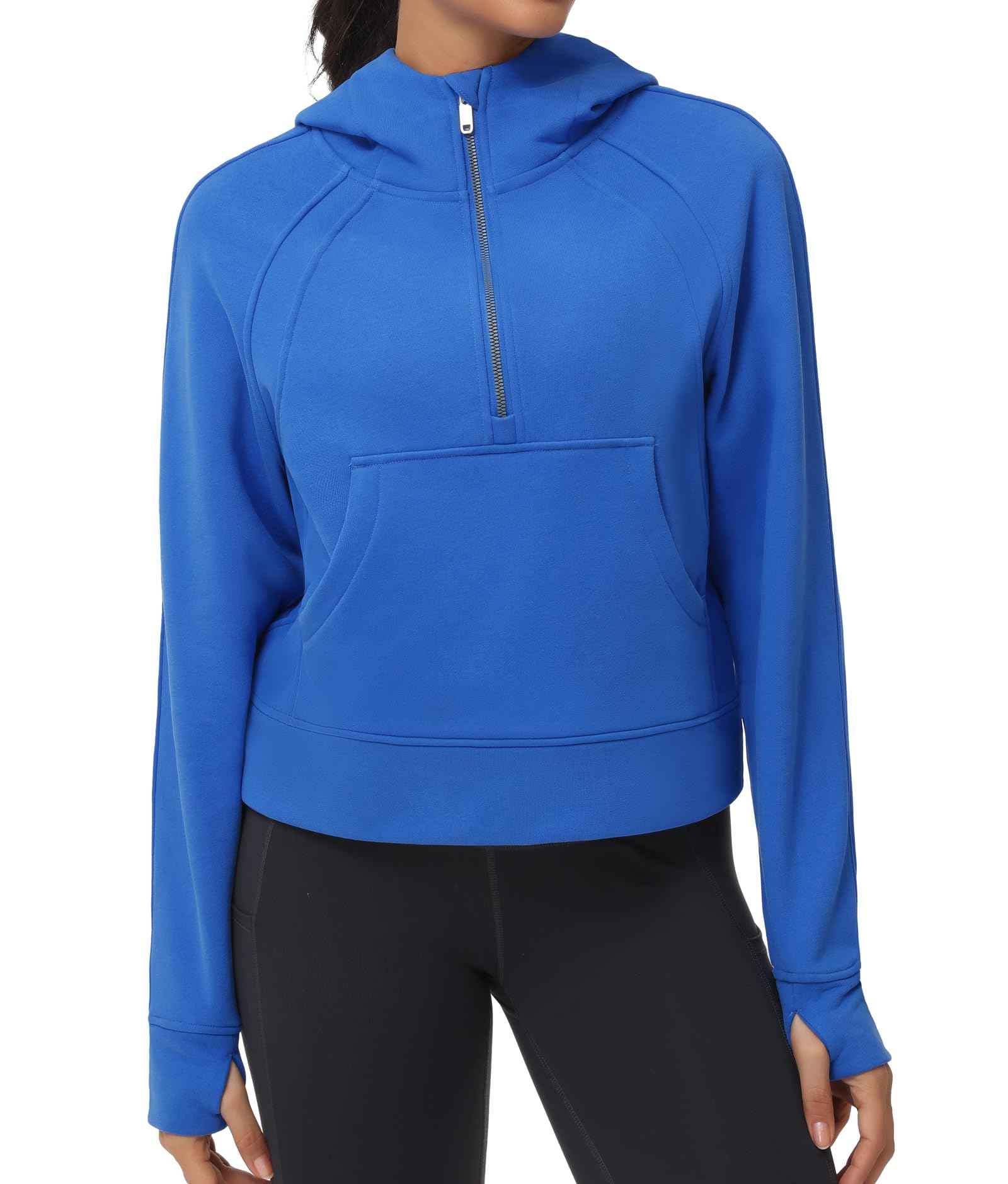 Womens' Hoodies Half Zip Long Sleeve Fleece Crop Pullover Sweatshirts with Pockets Thumb Hole