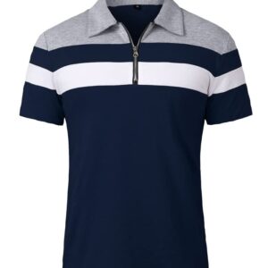 Men's Short Sleeve Polo Shirts Casual Patchwork 1_4 Zip Collared Shirt