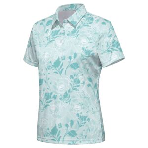 Women's Short Sleeve Polo Shirt Lightweight Printed Golf Shirts Quick Dry Workout Golf Polo Shirt