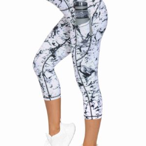 Capri Leggings with Pockets for Women Z-capris Marble High Waisted Workout Leggings Tummy Control Yogs Pants