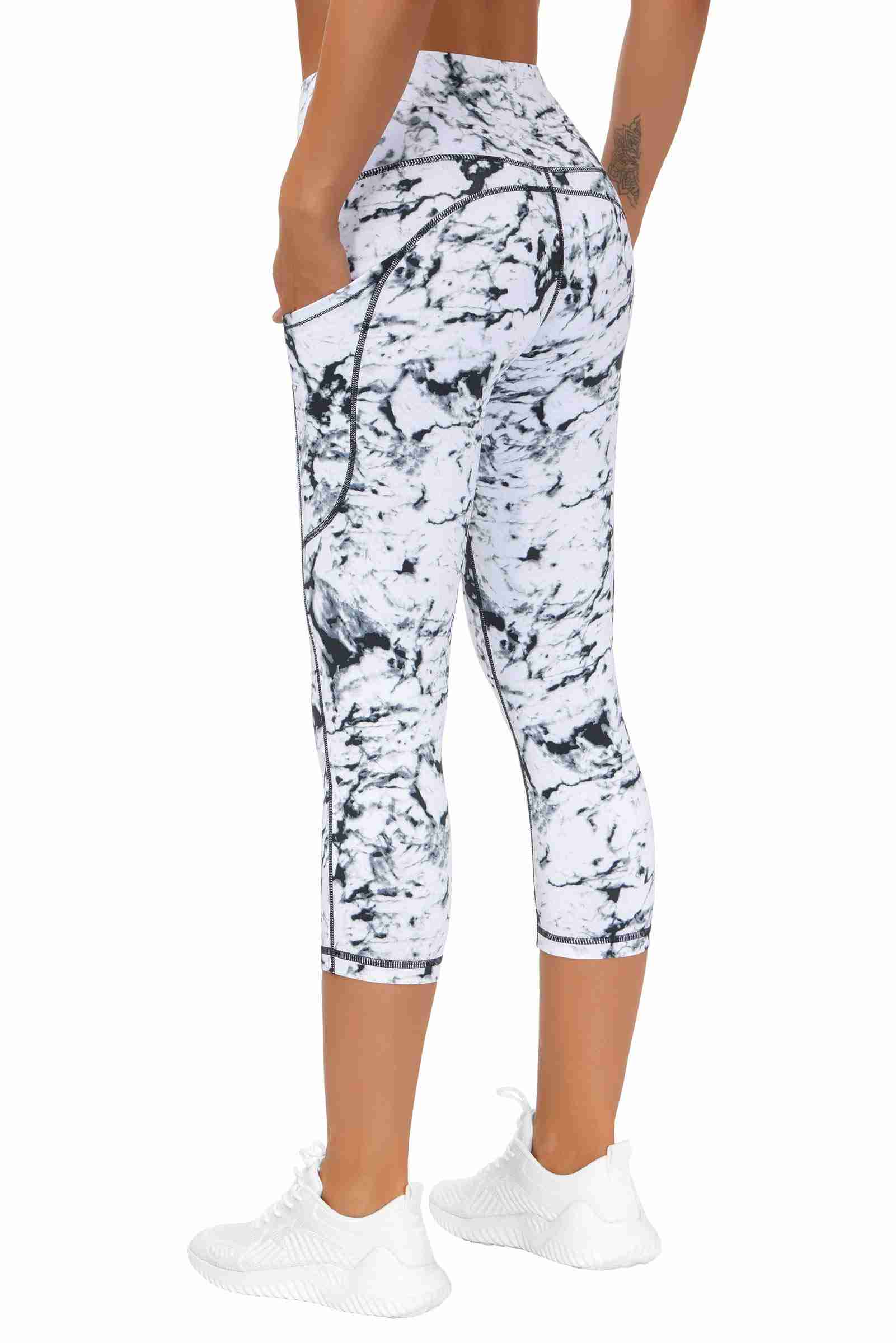 Capri Leggings with Pockets for Women Z-capris Marble High Waisted Workout Leggings Tummy Control Yogs Pants - 图片 4