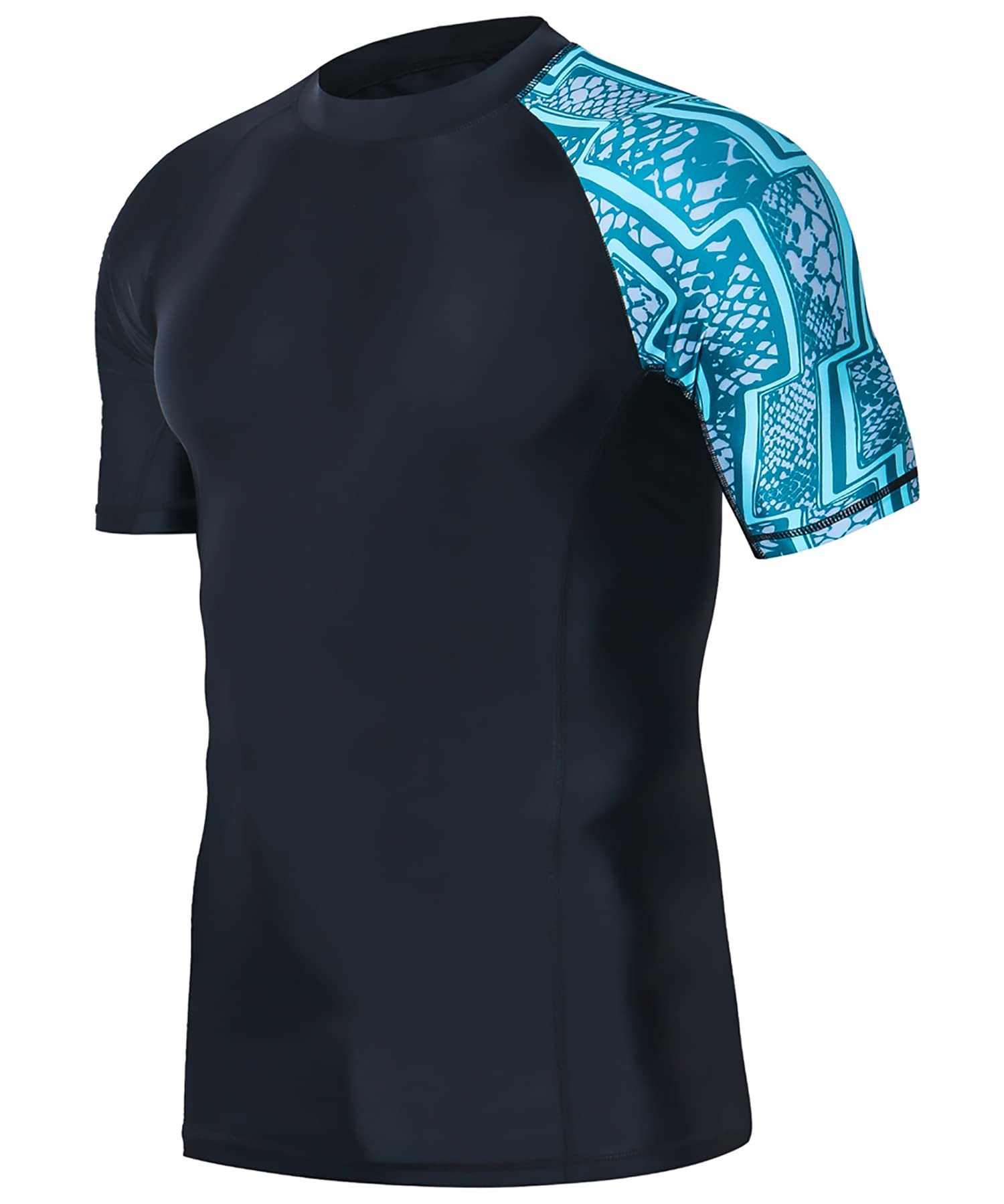 Men's Short Sleeve Compression Shirt Athletic Workout Shirt Water Sports Rash Guard