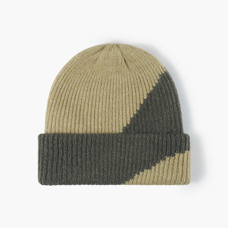 Color-Blocked Beanie Winter Double-Layer Knitted Hat for Men and Women - 图片 3