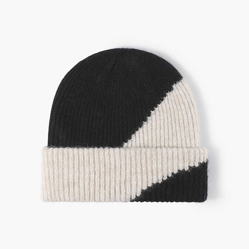 Color-Blocked Beanie Winter Double-Layer Knitted Hat for Men and Women - 图片 2