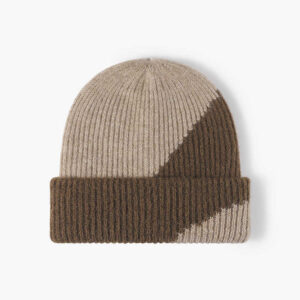 Color-Blocked Beanie Winter Double-Layer Knitted Hat for Men and Women