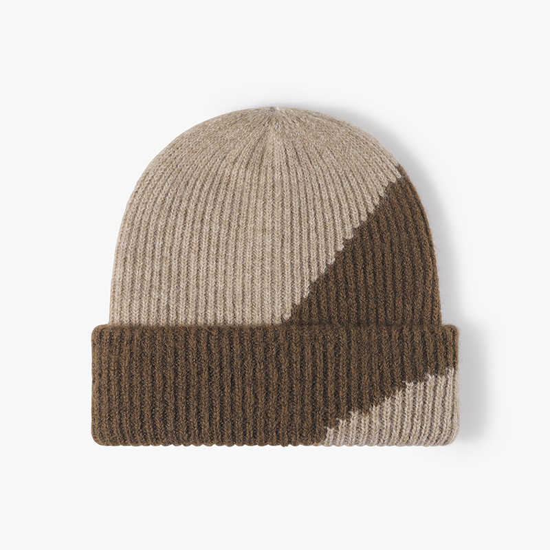 Color-Blocked Beanie Winter Double-Layer Knitted Hat for Men and Women